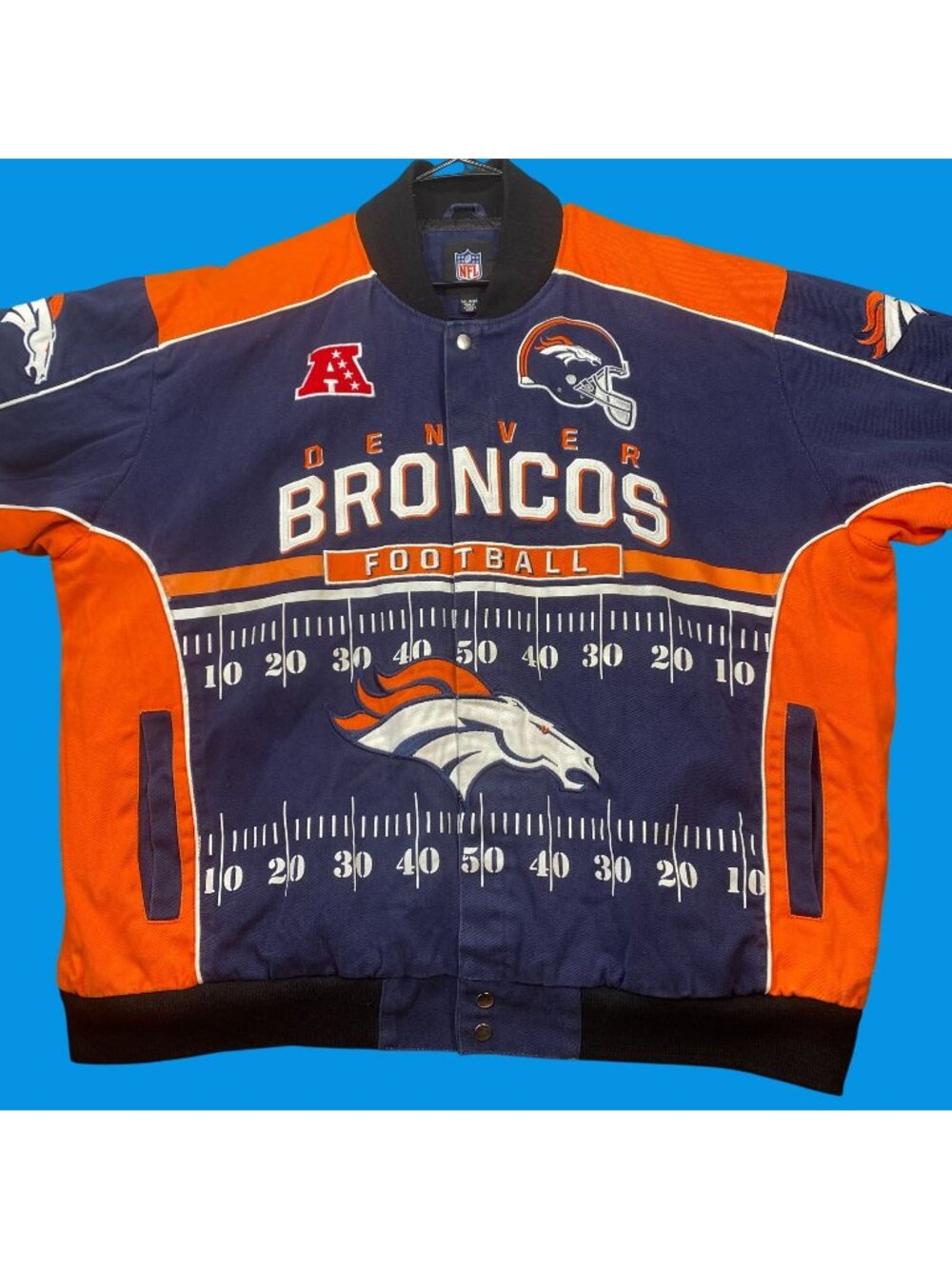 Denver Broncos NFL 5XL Quilted Jacket Bold Logos Football Field Graphics Snap